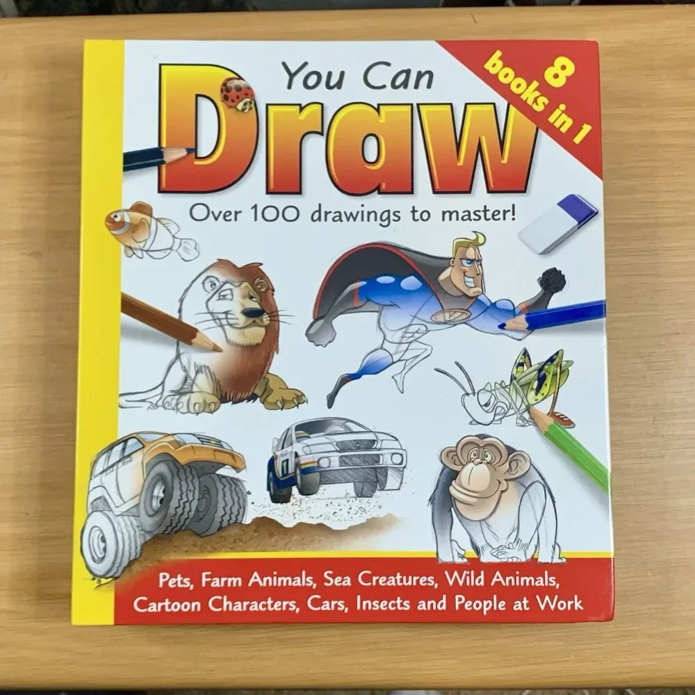 YOU CAN DRAW Learn Over 100 Drawings 8 Books Cars Animals Sea Insects Cartoon